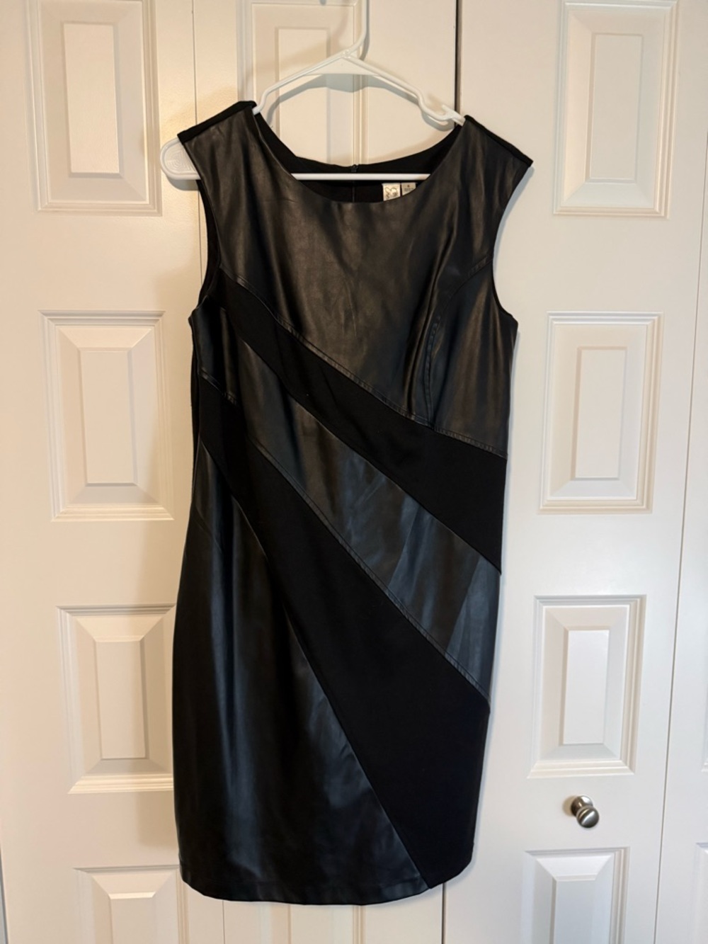 Emma & Michele Black Faux Leather and Knit Panel Mini Dress